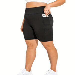 Women Plus Buttery Soft Bike Shorts W/Pockets 1X - 3X Black Casual & Workouts